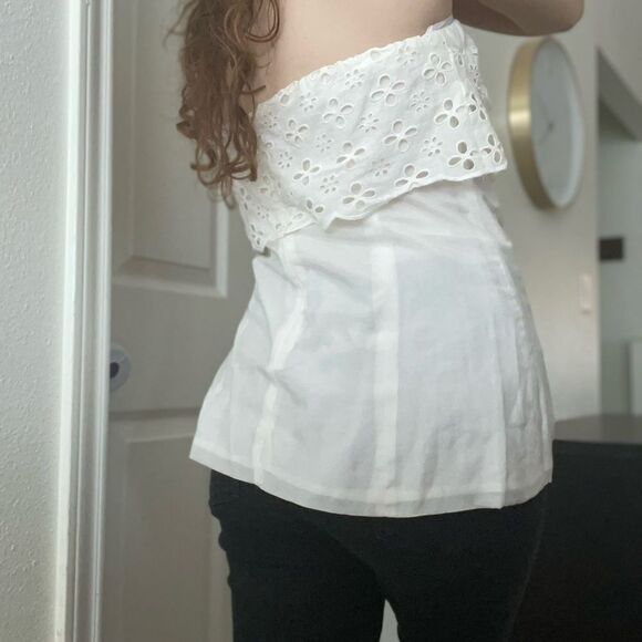 Y2K J. Crew Strapless Eyelet Boho Top White Silk Blend Size 4 - Picture 3 of 4